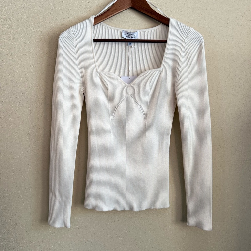 & Other Stories Ribbed Sweetheart Knit Top Ivory NWT Medium
